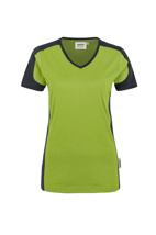 190-40 HAKRO Damen V-Shirt Contrast Mikralinar®, kiwi