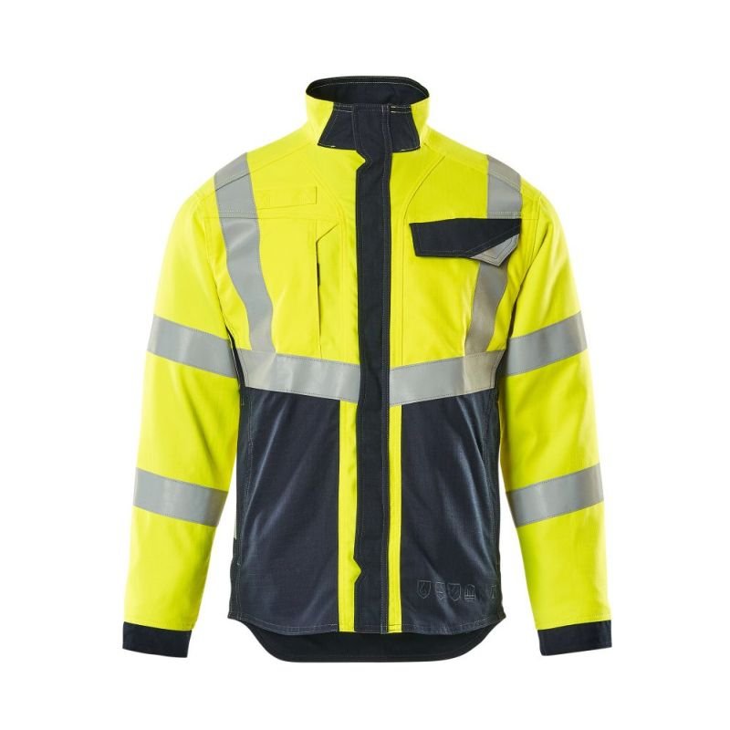 MASCOT® BIEL Arbeitsjacke, GELB/SCHWARZBLAU (60% Modacryl/39% BW/1% Kohlefasern, 275 g/m²)
