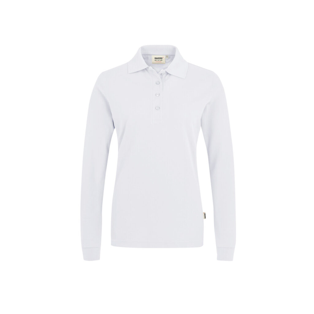 Women-Longsleeve-Poloshirt Performance, WEISS (50% BW/50% Polyester, 220 g/m²)