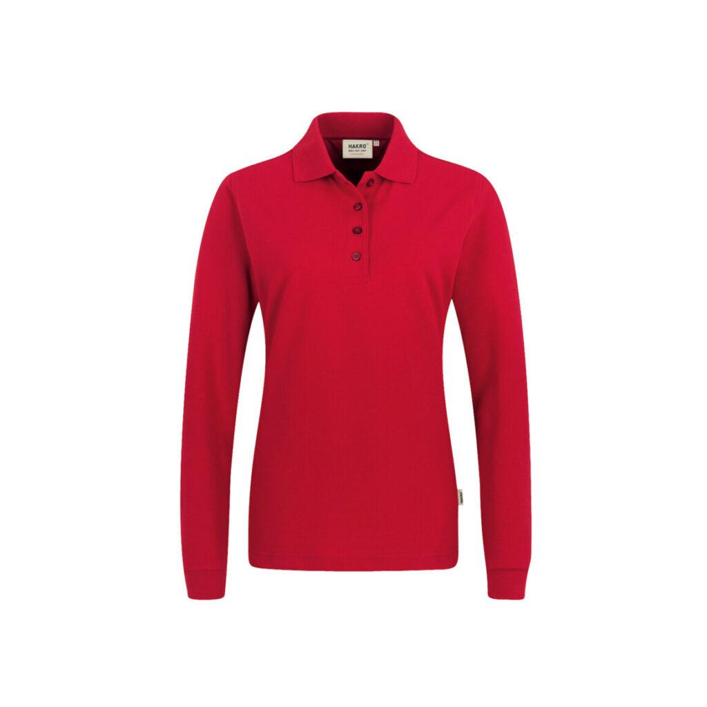 Women-Longsleeve-Poloshirt Performance, ROT (50% BW/50% Polyester, 220 g/m²)