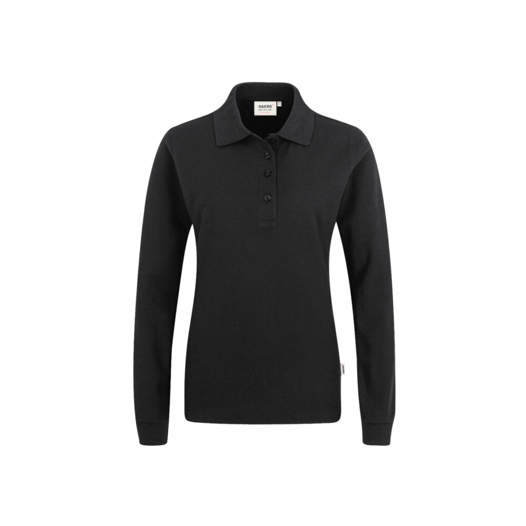 Women-Longsleeve-Poloshirt Performance, SCHWARZ (50% BW/50% Polyester, 220 g/m²)