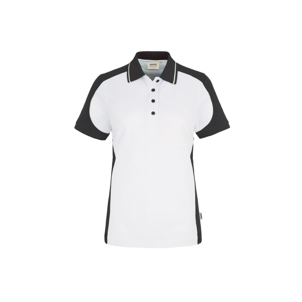 Women-Contrast-Poloshirt performance, 50%BW/50%Pol., weiß/anthrazit