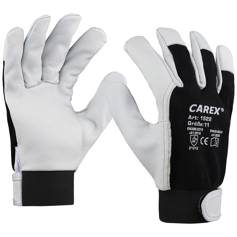 Art. 1522 Nappalederhandschuh mit Klettverschluss, Farbe: grau/schwarz