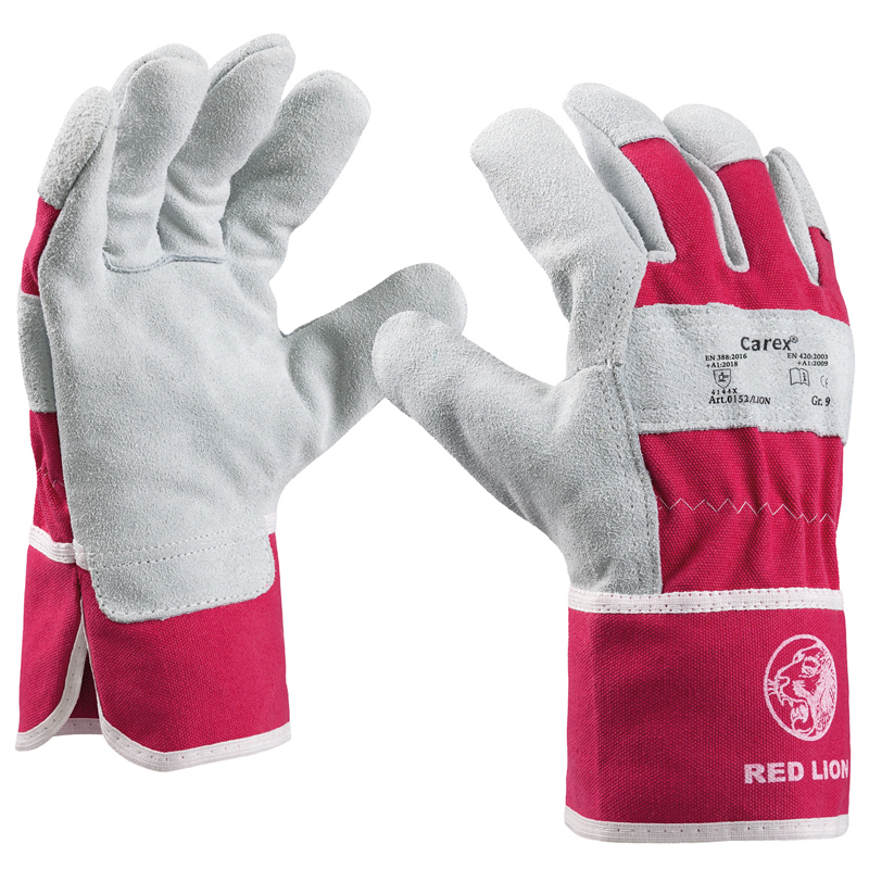 Art. 0152/LION RED LION® Rindlederhandschuh, Farbe: grau/rot