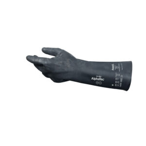 AlphaTec 53-003 Mehrlagiger Hybridhandschuh mit Trägermaterial. Schwarz. Schutzstulpe