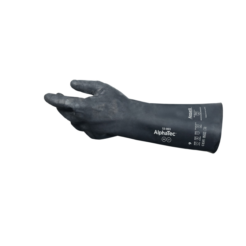 AlphaTec 53-003 Mehrlagiger Hybridhandschuh mit Trägermaterial. Schwarz. Schutzstulpe