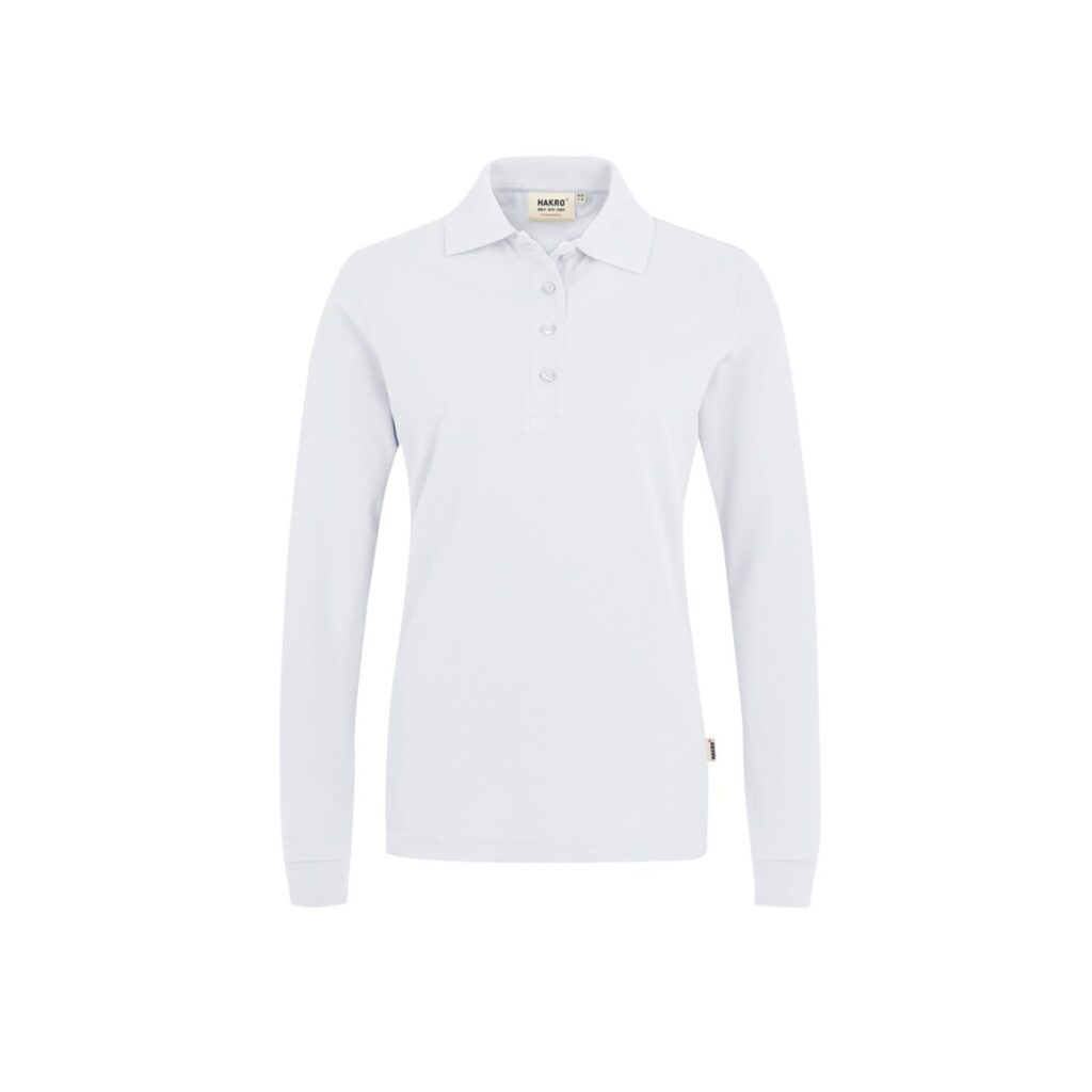 Women-Longsleeve-Poloshirt Performance, WEISS (50% BW/50% Polyester, 220 g/m²)