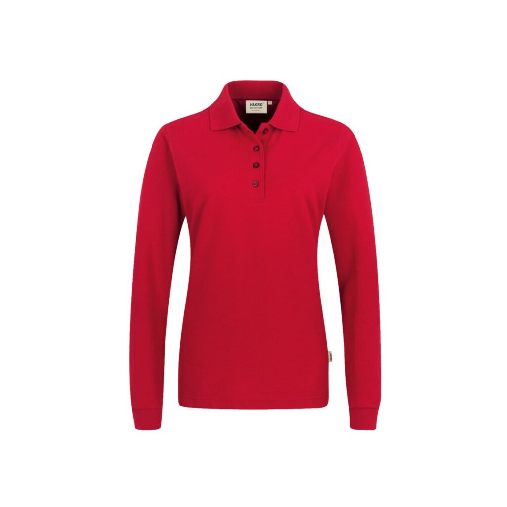 Women-Longsleeve-Poloshirt Performance, ROT (50% BW/50% Polyester, 220 g/m²)